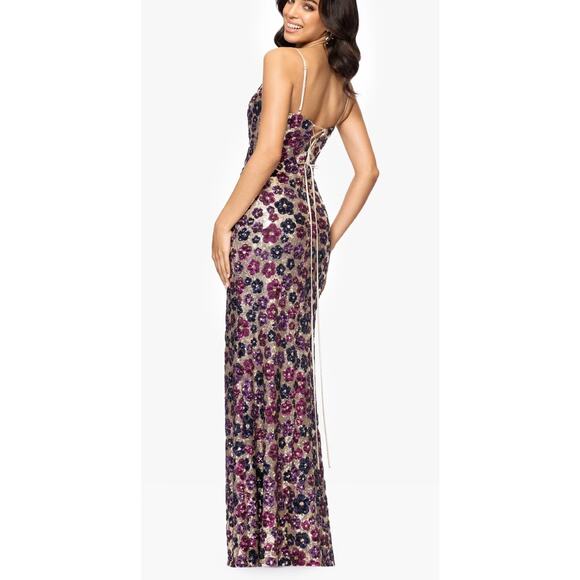 Betsy & Adam Nude Multi Sequin Floral Gown - Size 6 (NEW) - Picture 2 of 7